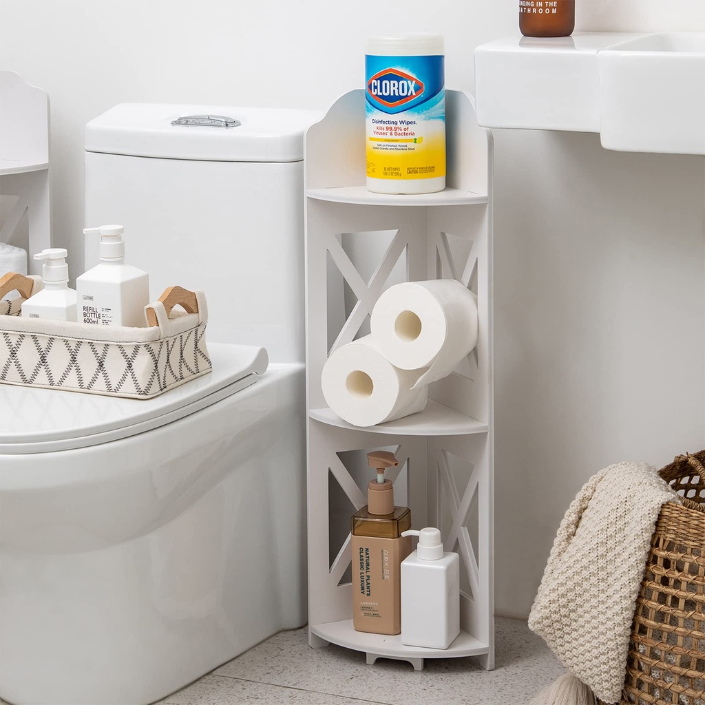 [ESTANTE01] Mueble esquinero bambu 3 estantes (Blanco)